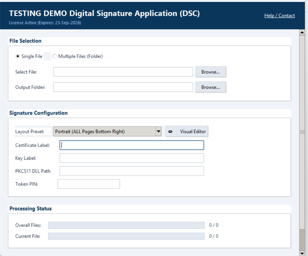 Flowsigna Digital Signature Tool showing file selection and signature configuration